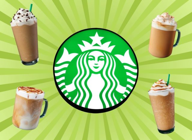 starbucks logo with drinks on a green background