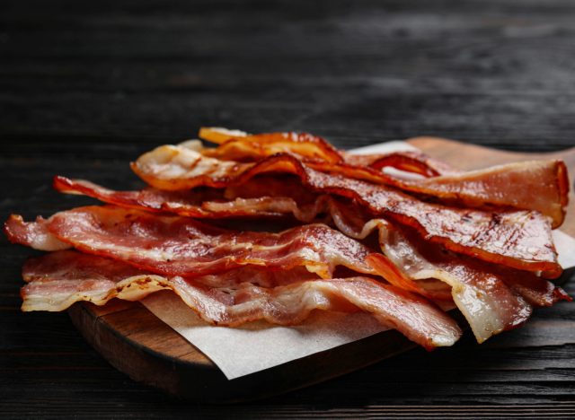 bacon strips on a wooden board