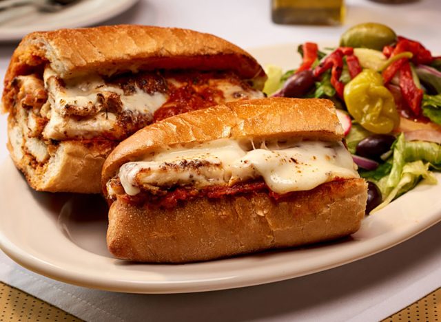 Pan-Fried Chicken Cutlet, Marinara Sauce, On A Toasted Hero Roll at Carmine's restaurant