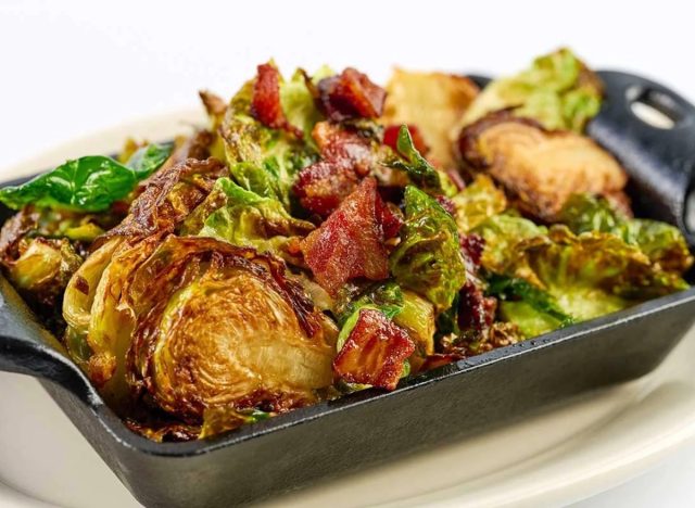 a plate of brussels sprouts from the cheesecake factory.