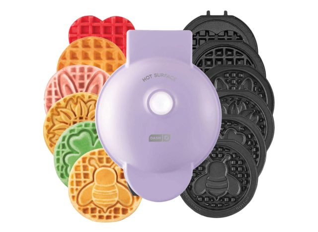 dash multi-plate mini waffle maker with spring plates and spring-themed waffles