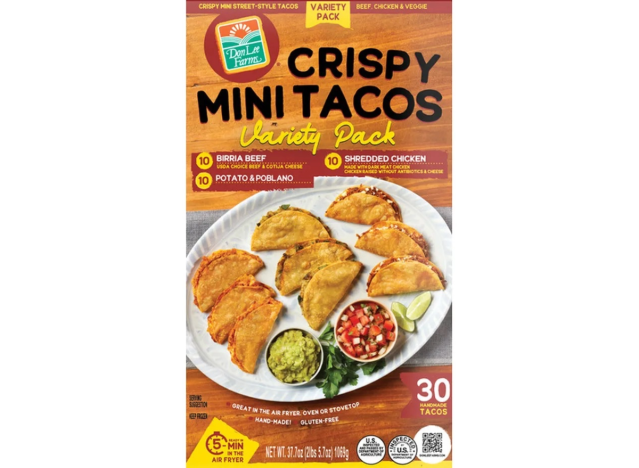 don lee crispy mini tacos variety pack on a white background.