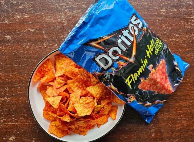 doritos flamin hot ranch in a bag and a bowl.