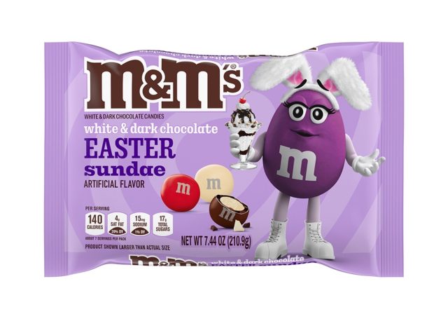 a bag of easter sundae m & m's on a white background.