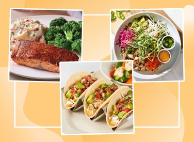healthy restaurant chain menu items collage