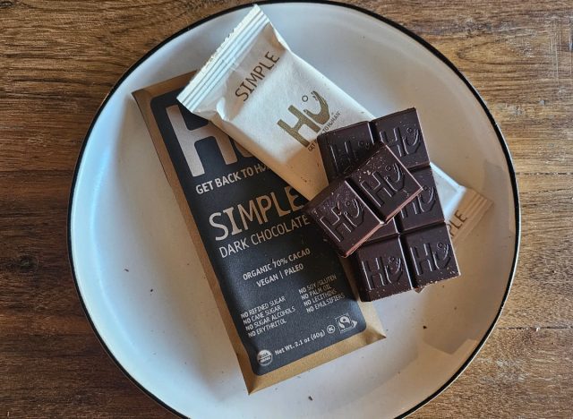 hu simple dark chocolate on a plate.
