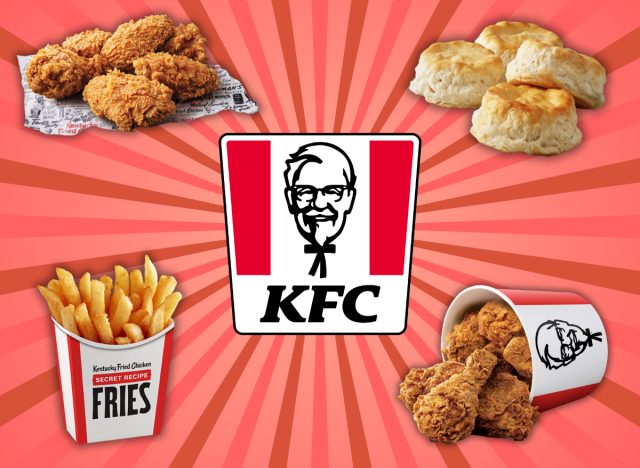 collage of healthy menu items at kfc on a design background