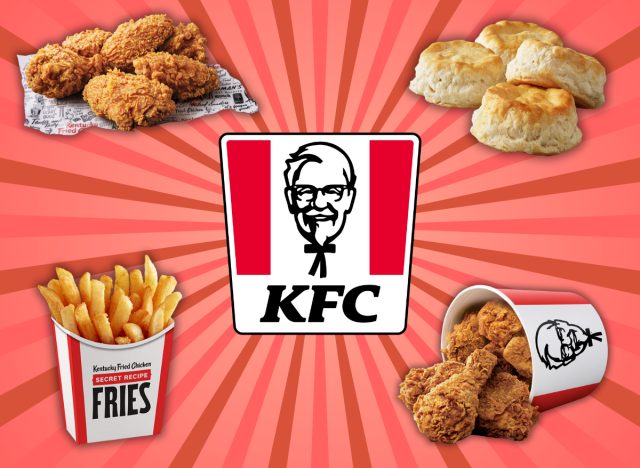 collage of healthy menu items at kfc on a designed background