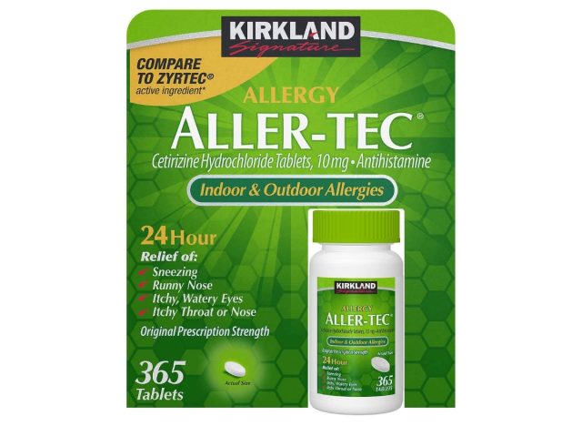 a package of kirkland aller-tec pills on a white background.