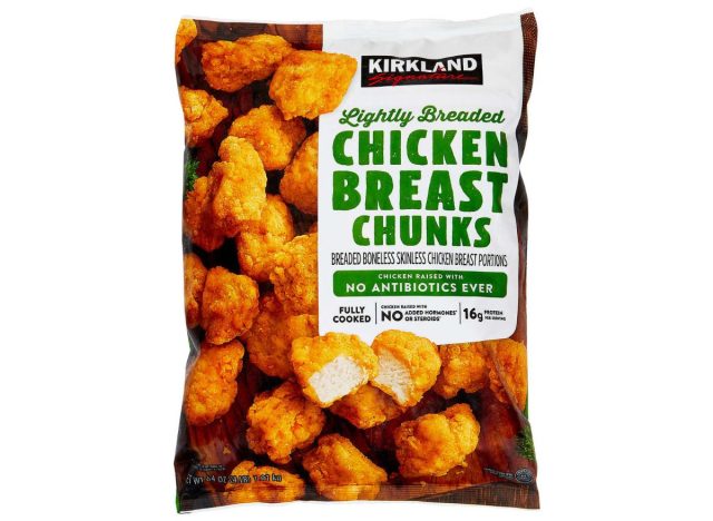 bag of kirkland signature lightly breaded chicken breast chunks
