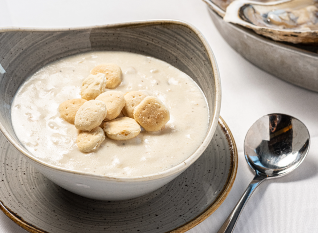 legal sea foods clam chowder in a bowl.