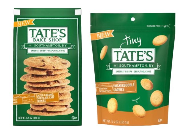 bags of tate's new salted caramel chocolate chip cookies and tiny snickerdoodle cookies