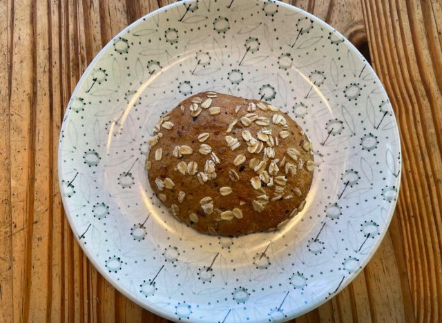 a panera multigrain flat on a printed plate.