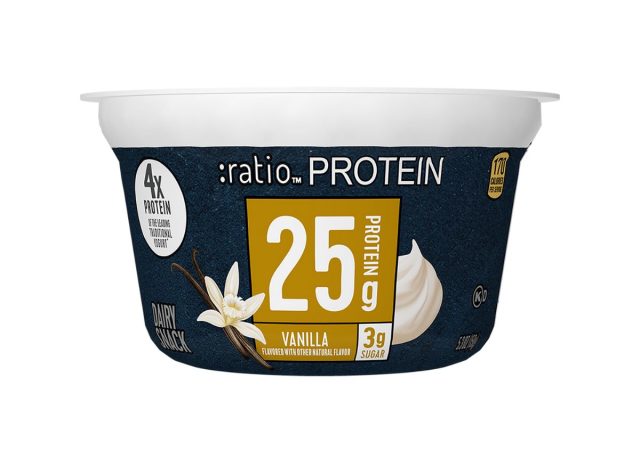 container of protein yogurt on a white background