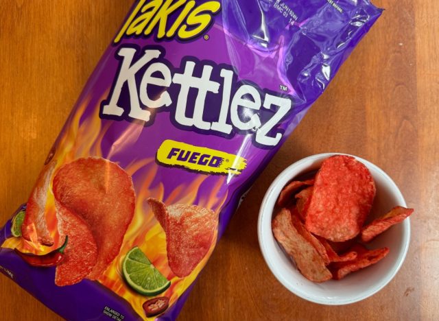 takis kettlez chips ina bag and a bowl.