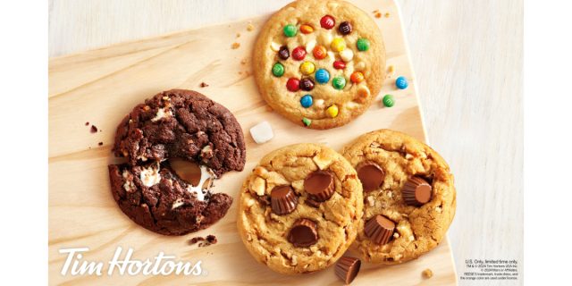 tim hortons dream cookies on wooden board