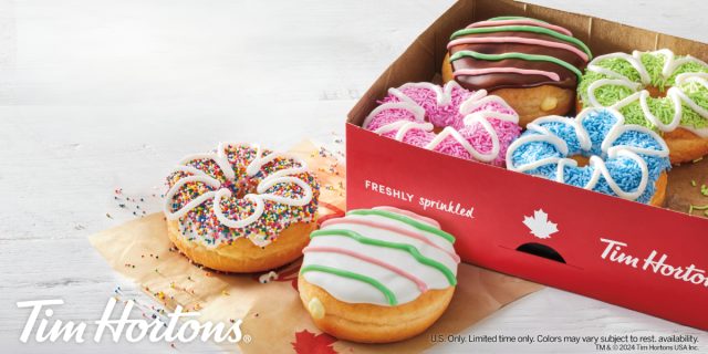 tim hortons' limited-time spring donuts, including flower and easter egg donuts