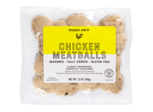 trader joe's chicken meatballs in package.