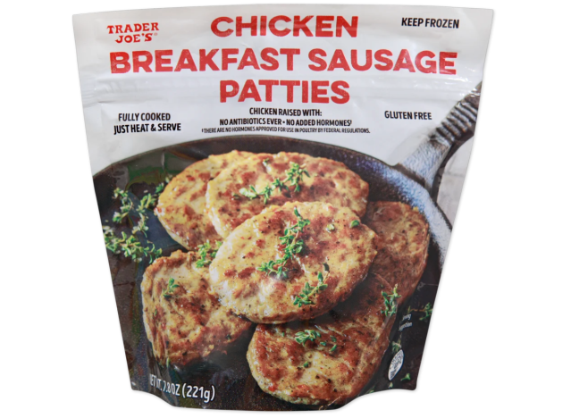 a bag of trader joe's chicken sausage patties.