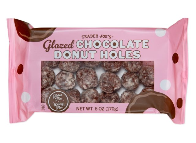 package of trader joe's glazed chocolate donut holes