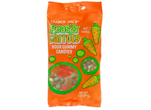 bag of trader joe's peas & carrots sour gummy candies