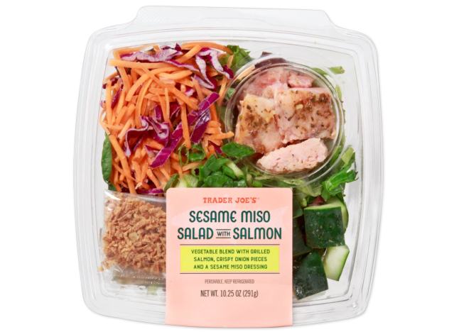 trader joe's sesame miso salad with salmon in package.