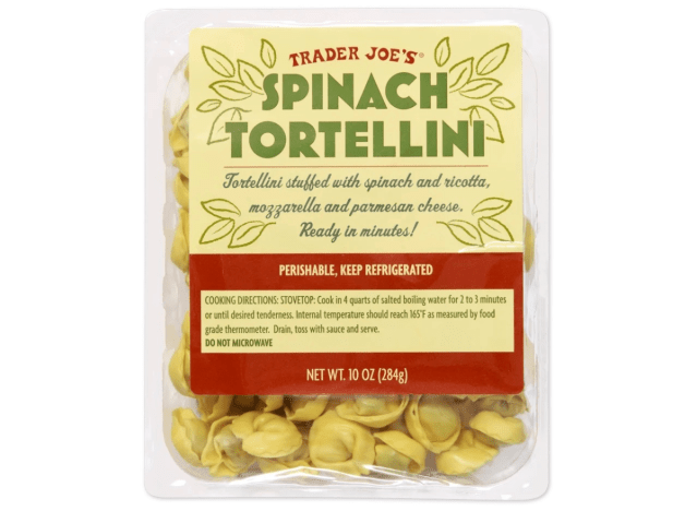 trader joe's spinach tortellini in package.