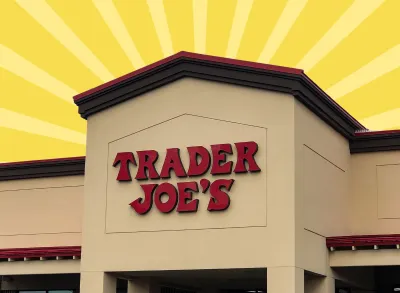 trader joe's storefront on a yellow background