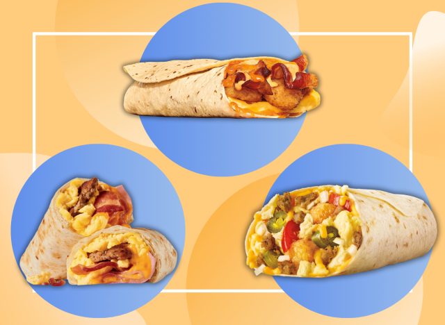 unhealthiest fast food burritos collage on a designed background