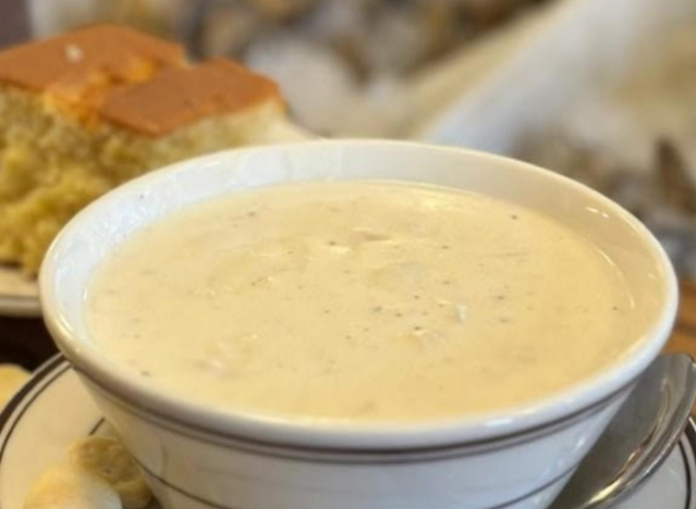 union oyster house chowder in a bowl.