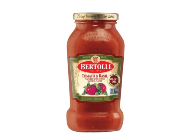 jar of Bertolli pasta sauce on a white background
