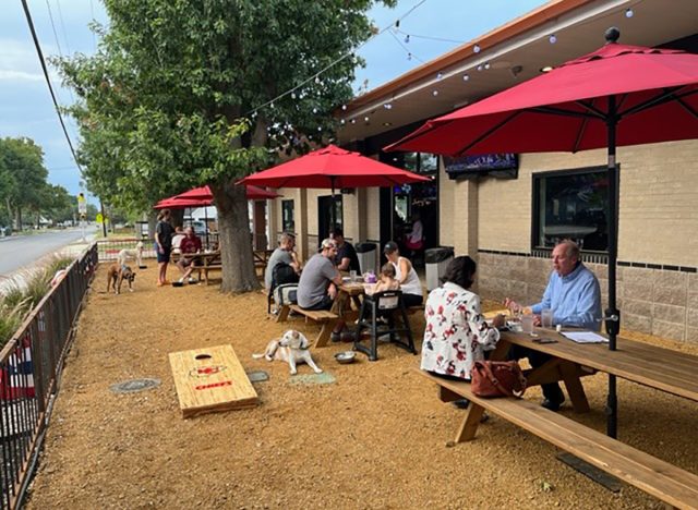 The outdoor patio at Bohemian Bull beer garden in Grapevine, Texas