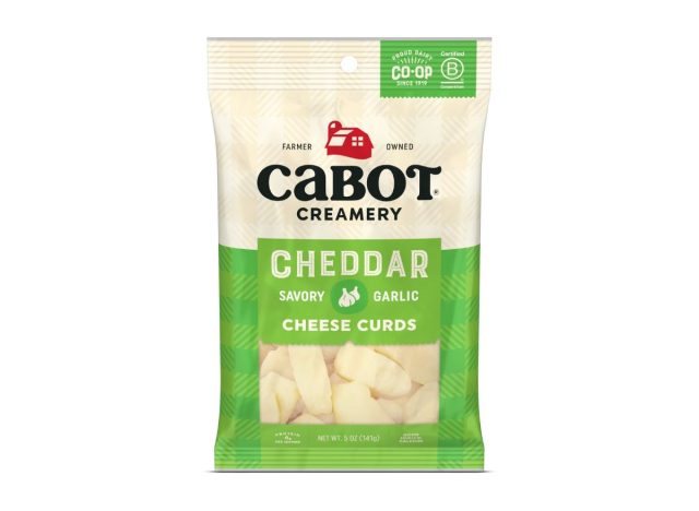 bag of Cabot cheese curds on a white background
