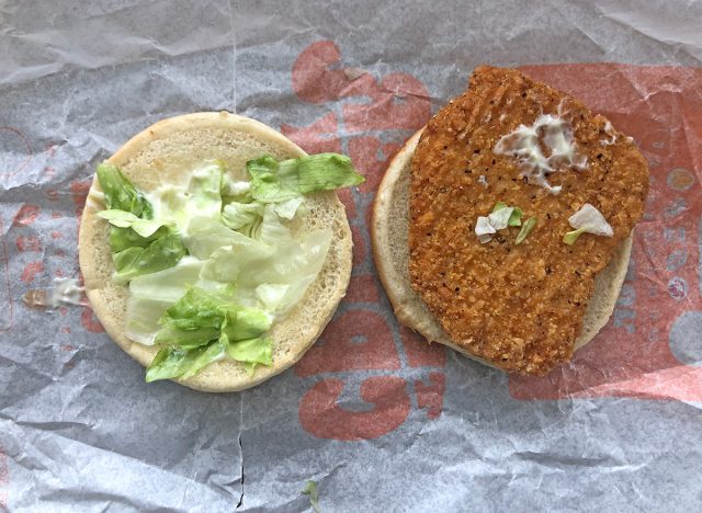 Burger King Chicken Jr. sandwich opened upon its wrapper