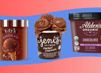 A trio of chocolate ice cream brands against a colorful background