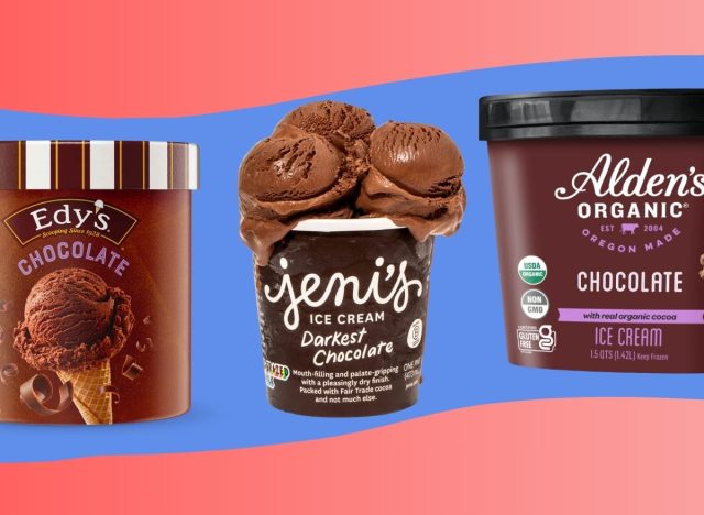 A trio of chocolate ice cream brands against a colorful background