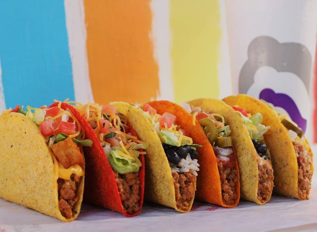 A colorful array of hard-shell tacos from Taco Bell