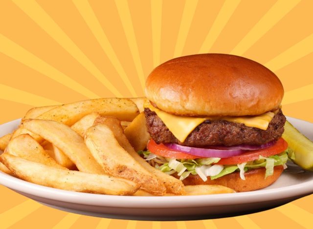 The All-American Cheeseburger from Texas Roadhouse against a colorful background