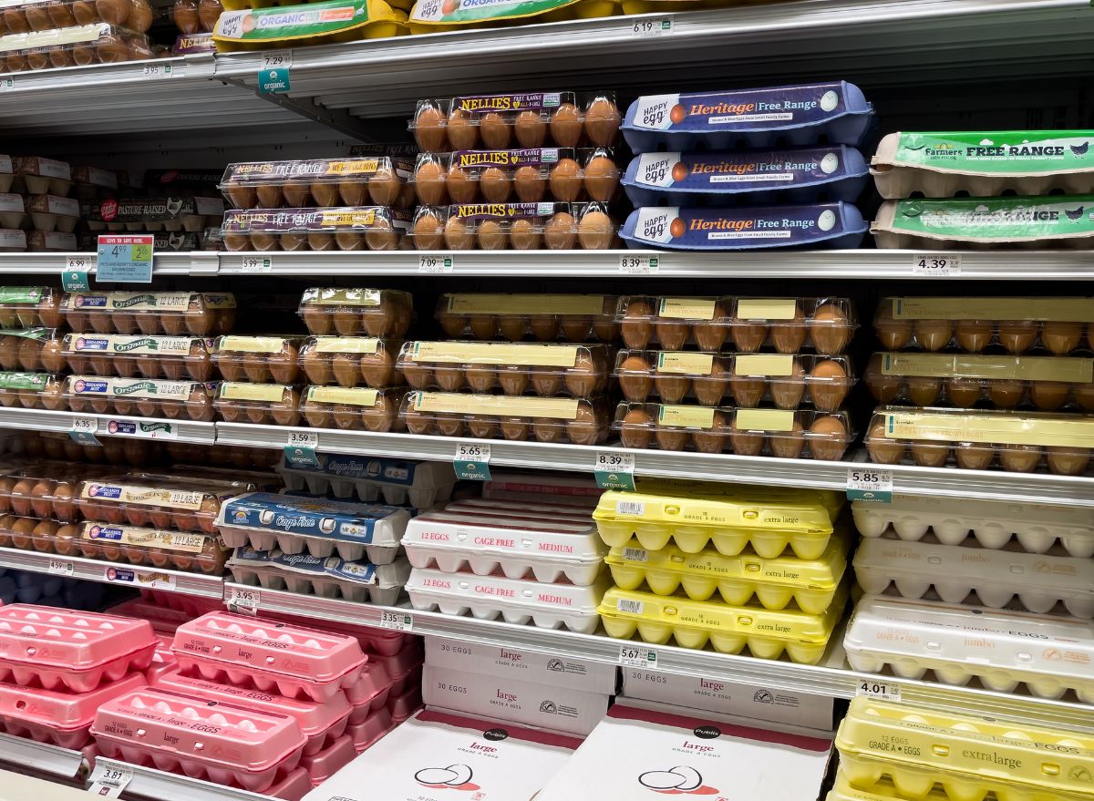 Egg cartons at grocery store