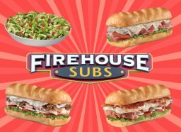 Firehouse subs and salad on a red background