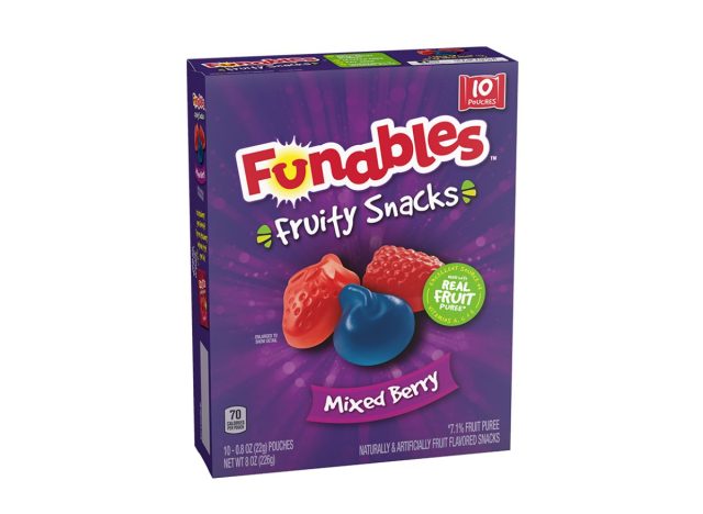 box of fruit snacks on a white background