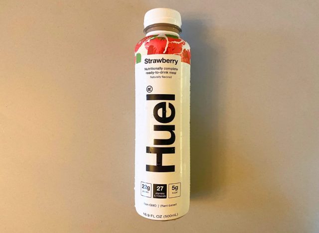 bottle of Huel Strawberry Protein