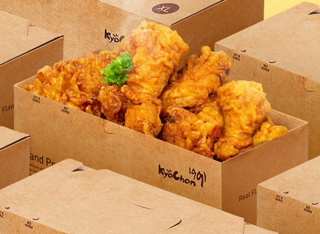 A box of Korean-style fried chicken from KyoChon restaurant