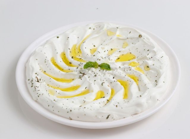 plate of labneh with seasoning and oil