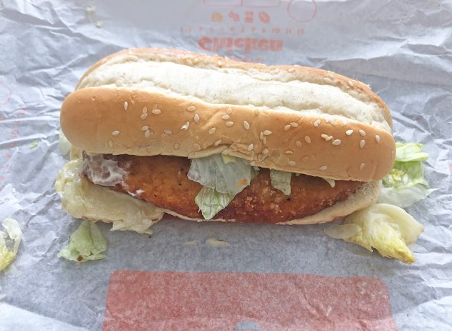 Burger King Original Chicken Sandwich opened upon its wrapper