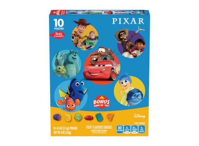 box of Pixar fruit snacks on a white background