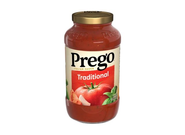 jar of prego pasta sauce on a white background