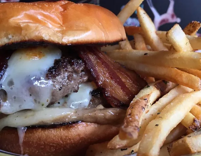 Burger and fries from SilverLake Bistro Miami Beach