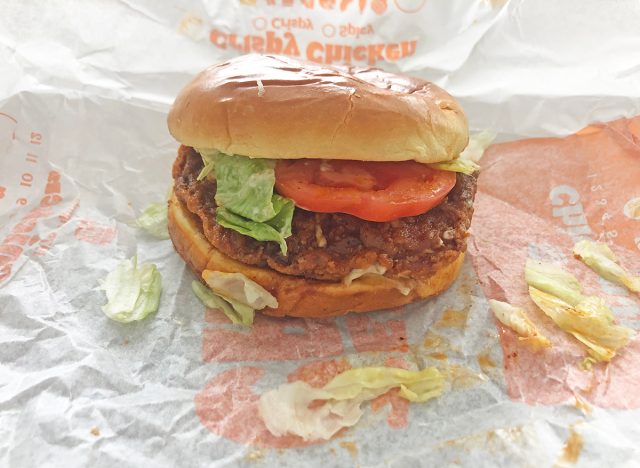 Burger King Spicy Royal Crispy Chicken sandwich upon its wrapper