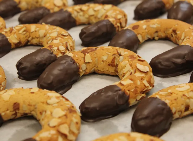 Chocolate-covered almond horns at Termini Bros